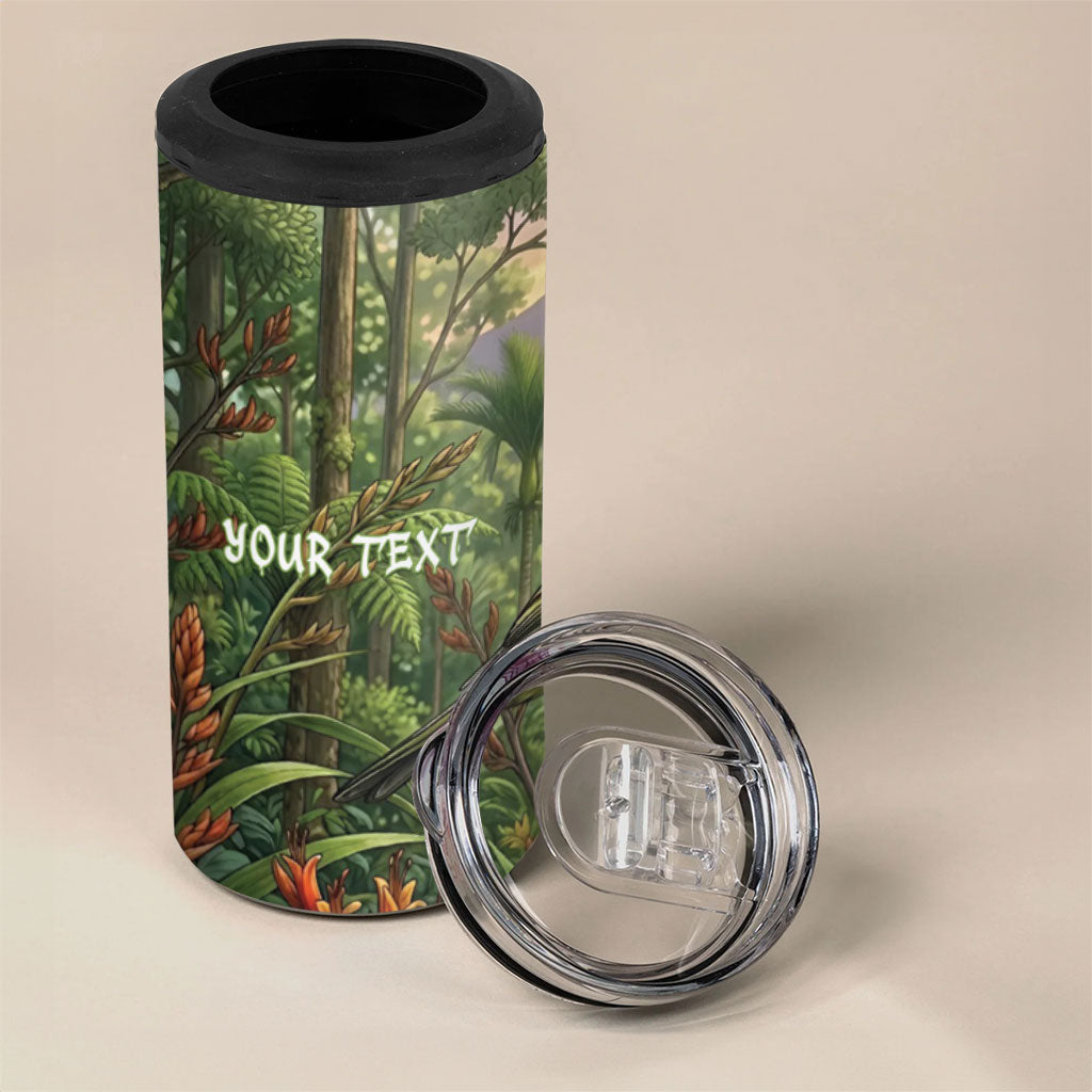 Bellbird New Zealand Personalised 4 in 1 Can Cooler Tumbler Korimako Harakeke Flower Native Forest LT22 - Polynesian Pride