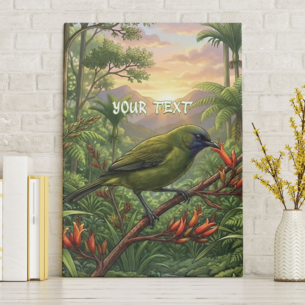 Bellbird New Zealand Personalised Canvas Wall Art Korimako Harakeke Flower Native Forest LT22 Without Frame Green - Polynesian Pride