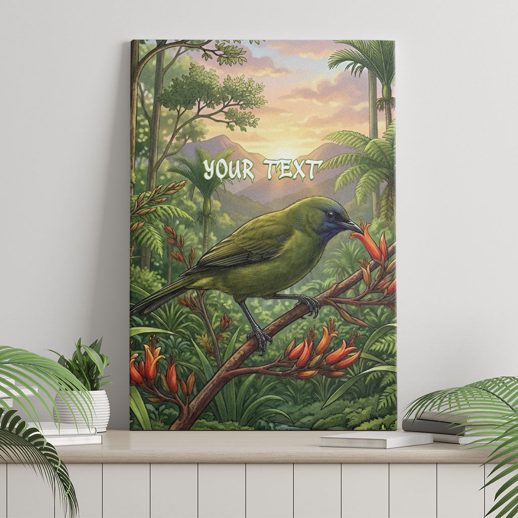Bellbird New Zealand Personalised Canvas Wall Art Korimako Harakeke Flower Native Forest LT22 - Polynesian Pride