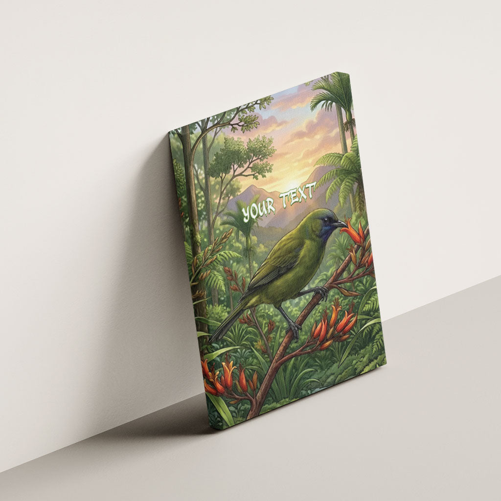 Bellbird New Zealand Personalised Canvas Wall Art Korimako Harakeke Flower Native Forest LT22 - Polynesian Pride