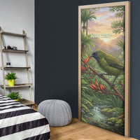Bellbird New Zealand Personalised Door Cover Korimako Harakeke Flower Native Forest