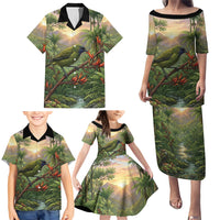 Bellbird New Zealand Personalised Family Matching Puletasi and Hawaiian Shirt Korimako Harakeke Flower Native Forest LT22 - Polynesian Pride
