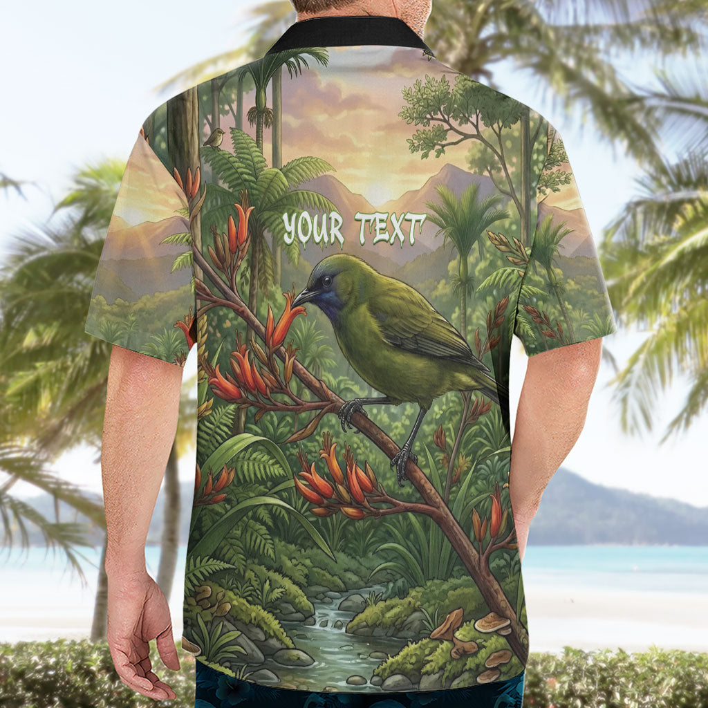 Bellbird New Zealand Personalised Hawaiian Shirt Korimako Harakeke Flower Native Forest