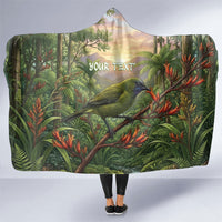 Bellbird New Zealand Personalised Hooded Blanket Korimako Harakeke Flower Native Forest