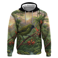 Bellbird New Zealand Personalised Hoodie Korimako Harakeke Flower Native Forest