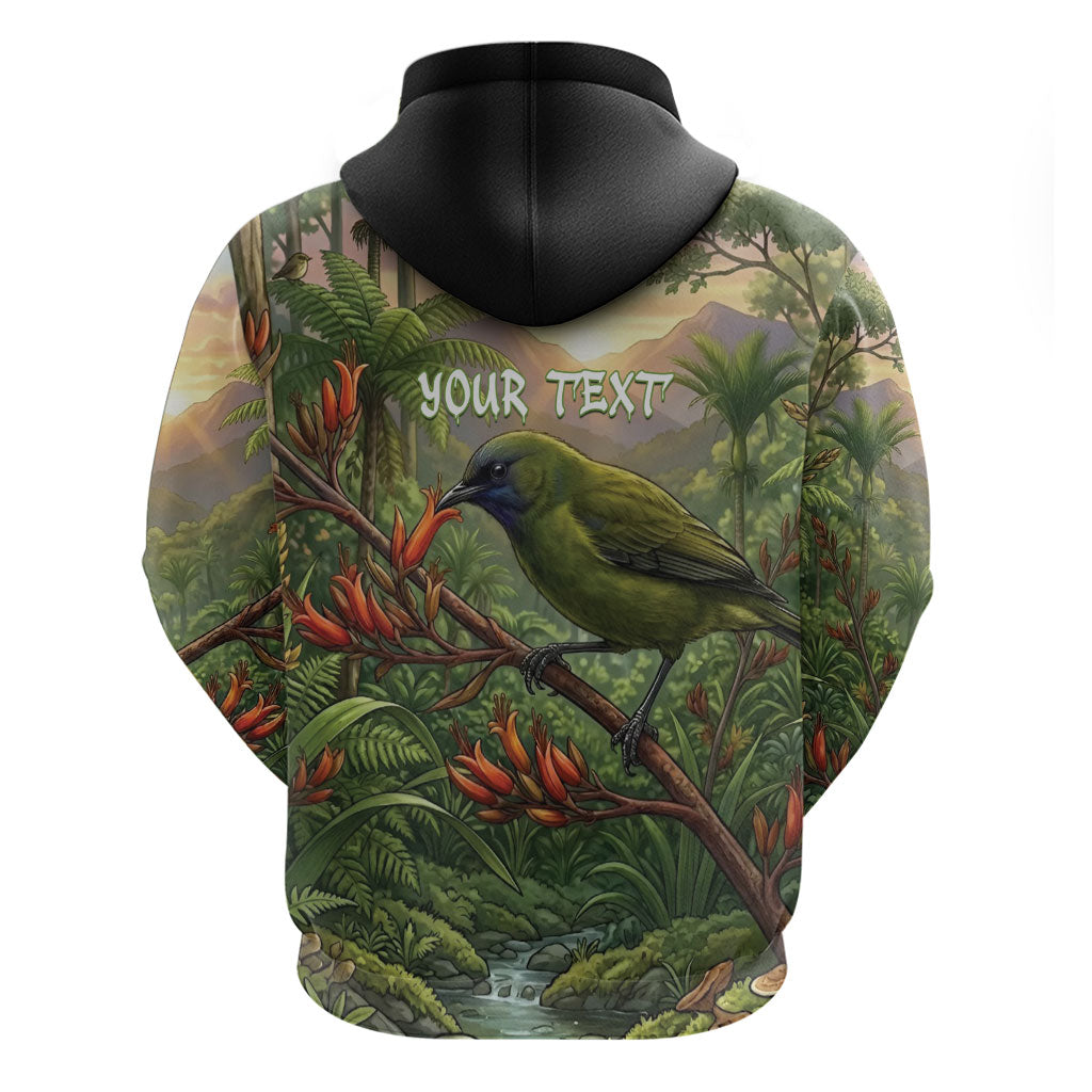 Bellbird New Zealand Personalised Hoodie Korimako Harakeke Flower Native Forest