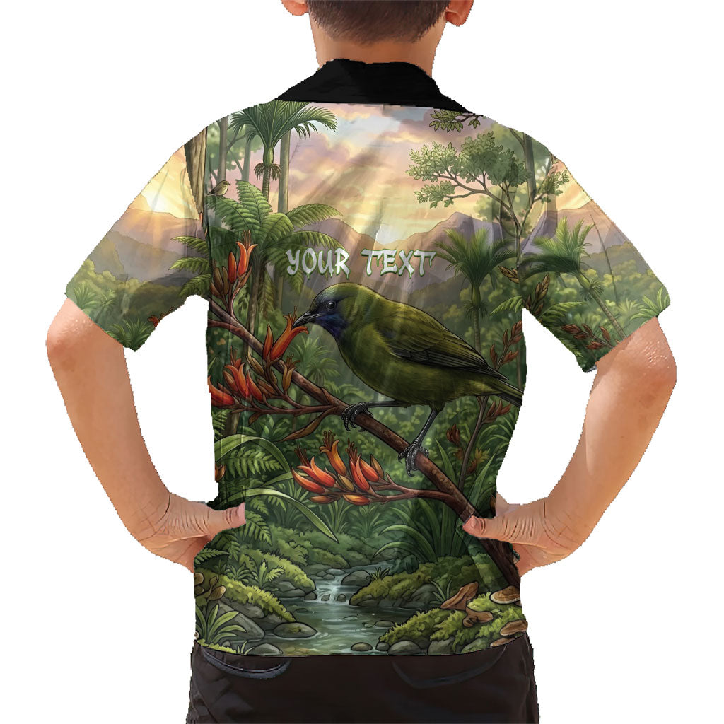 Bellbird New Zealand Personalised Kid Hawaiian Shirt Korimako Harakeke Flower Native Forest LT22 - Polynesian Pride