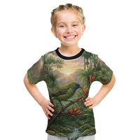 Bellbird New Zealand Personalised Kid T Shirt Korimako Harakeke Flower Native Forest