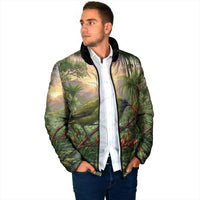 Bellbird New Zealand Personalised Padded Jacket Korimako Harakeke Flower Native Forest