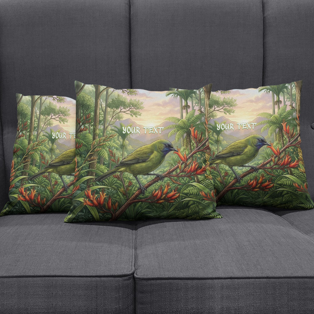Bellbird New Zealand Personalised Pillow Cover Korimako Harakeke Flower Native Forest