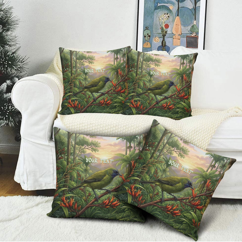 Bellbird New Zealand Personalised Pillow Cover Korimako Harakeke Flower Native Forest