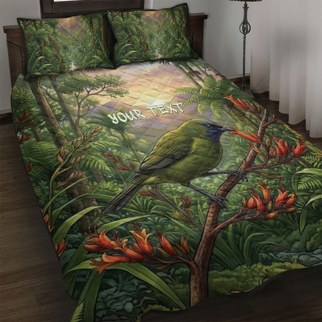 Bellbird New Zealand Personalised Quilt Bed Set Korimako Harakeke Flower Native Forest LT22 Green - Polynesian Pride