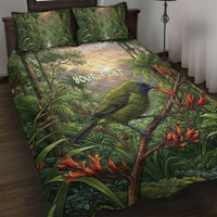 Bellbird New Zealand Personalised Quilt Bed Set Korimako Harakeke Flower Native Forest LT22 Green - Polynesian Pride