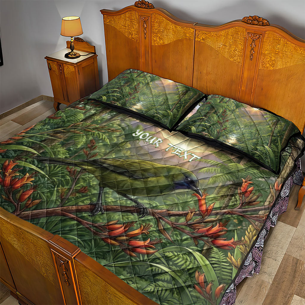 Bellbird New Zealand Personalised Quilt Bed Set Korimako Harakeke Flower Native Forest LT22 - Polynesian Pride