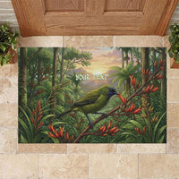 Bellbird New Zealand Personalised Rubber Doormat Korimako Harakeke Flower Native Forest LT22 Green - Polynesian Pride