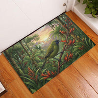 Bellbird New Zealand Personalised Rubber Doormat Korimako Harakeke Flower Native Forest LT22 - Polynesian Pride