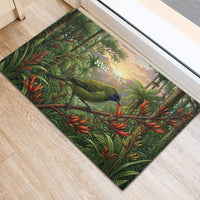 Bellbird New Zealand Personalised Rubber Doormat Korimako Harakeke Flower Native Forest LT22 - Polynesian Pride