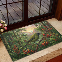 Bellbird New Zealand Personalised Rubber Doormat Korimako Harakeke Flower Native Forest LT22 - Polynesian Pride