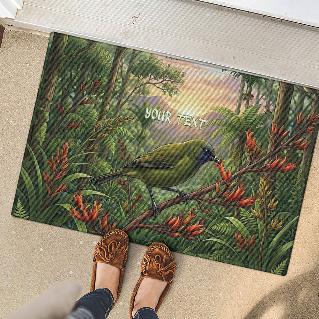 Bellbird New Zealand Personalised Rubber Doormat Korimako Harakeke Flower Native Forest LT22 - Polynesian Pride