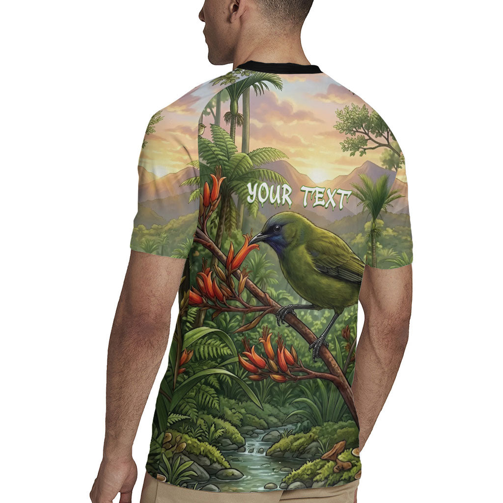 Bellbird New Zealand Personalised Rugby Jersey Korimako Harakeke Flower Native Forest