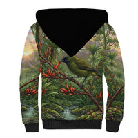 Bellbird New Zealand Personalised Sherpa Hoodie Korimako Harakeke Flower Native Forest LT22 - Polynesian Pride