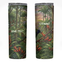 Bellbird New Zealand Personalised Skinny Tumbler Korimako Harakeke Flower Native Forest LT22 Green - Polynesian Pride
