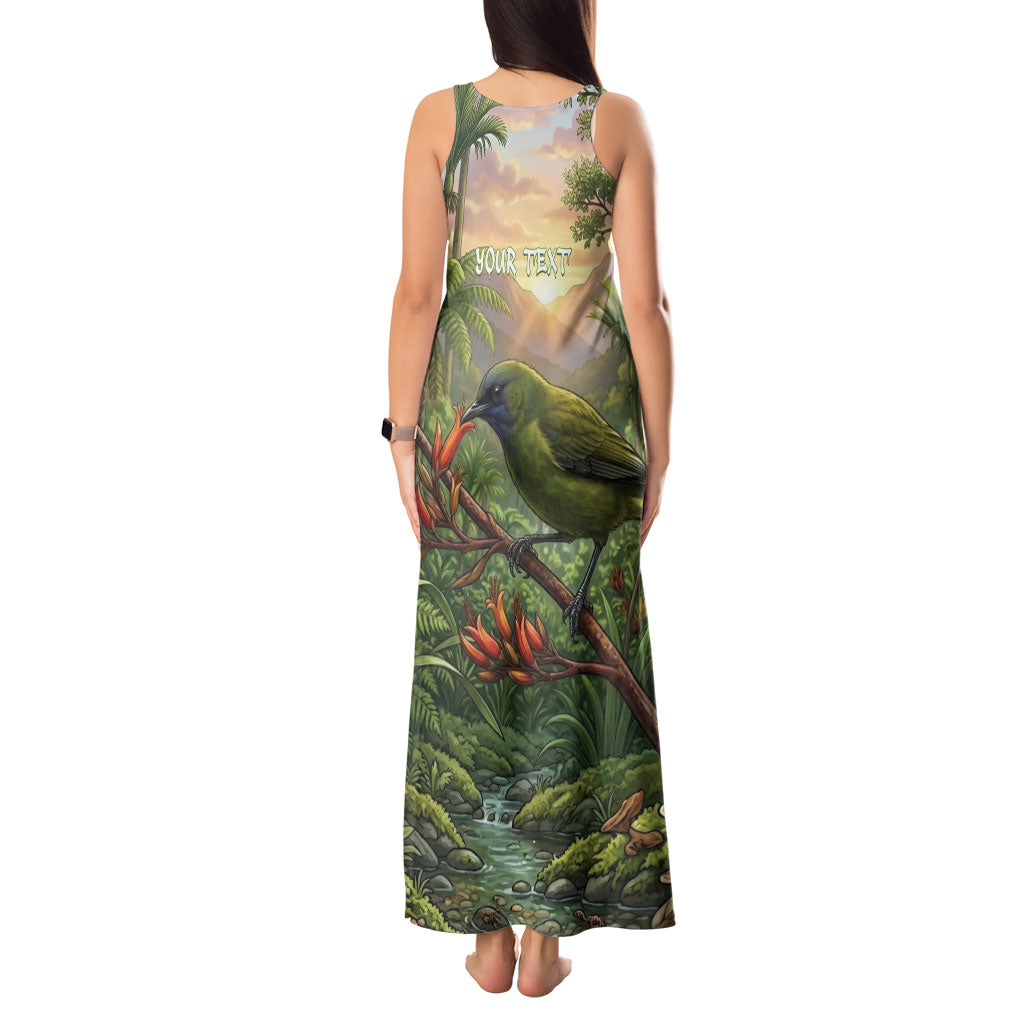 Bellbird New Zealand Personalised Tank Maxi Dress Korimako Harakeke Flower Native Forest LT22 - Polynesian Pride