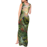 Bellbird New Zealand Personalised Tank Maxi Dress Korimako Harakeke Flower Native Forest LT22 - Polynesian Pride