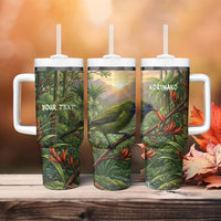 Bellbird New Zealand Personalised Tumbler With Handle Korimako Harakeke Flower Native Forest