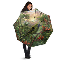 Bellbird New Zealand Personalised Umbrella Korimako Harakeke Flower Native Forest