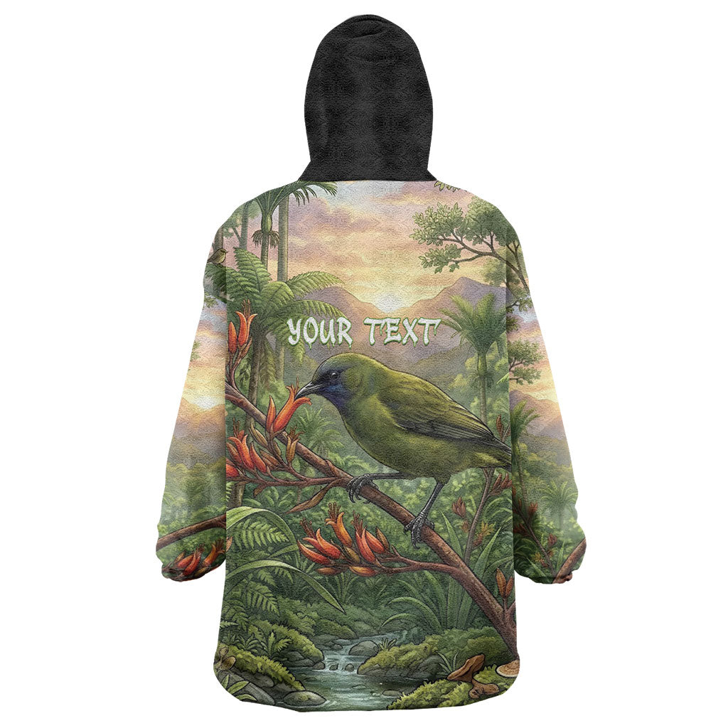 Bellbird New Zealand Personalised Wearable Blanket Hoodie Korimako Harakeke Flower Native Forest LT22 - Polynesian Pride