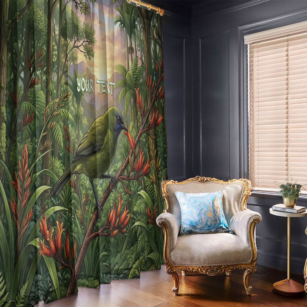 Bellbird New Zealand Personalised Window Curtain Korimako Harakeke Flower Native Forest LT22 - Polynesian Pride
