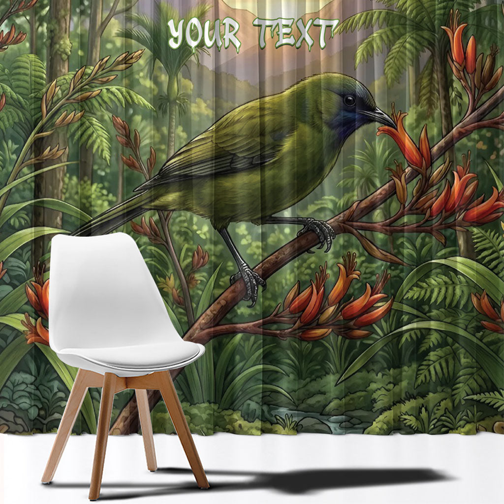 Bellbird New Zealand Personalised Window Curtain Korimako Harakeke Flower Native Forest LT22 - Polynesian Pride