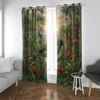 Bellbird New Zealand Personalised Window Curtain Korimako Harakeke Flower Native Forest LT22 With Grommets Green - Polynesian Pride