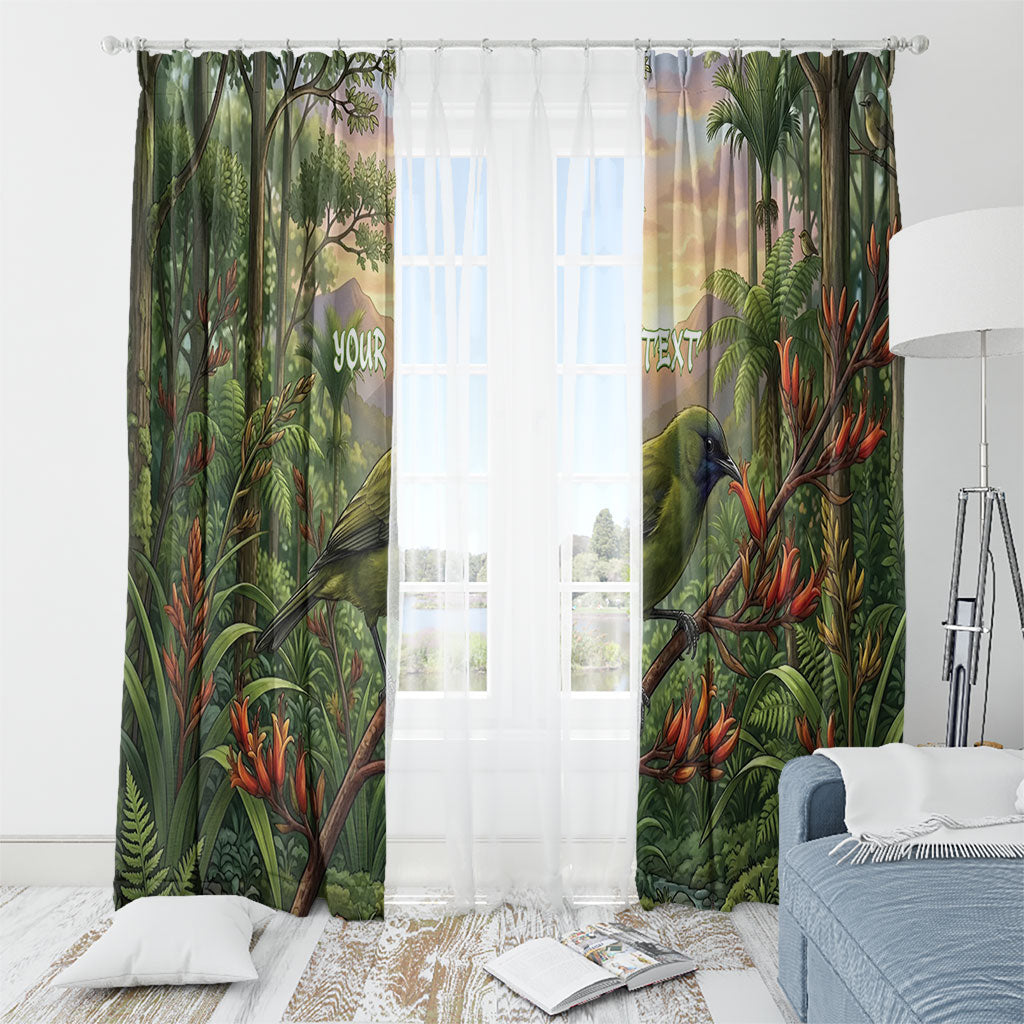 Bellbird New Zealand Personalised Window Curtain Korimako Harakeke Flower Native Forest LT22 - Polynesian Pride