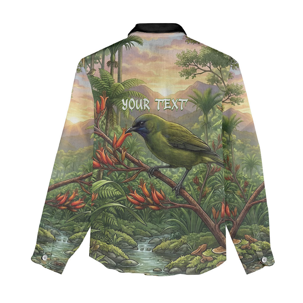 Bellbird New Zealand Personalised Women Casual Shirt Korimako Harakeke Flower Native Forest LT22 - Polynesian Pride