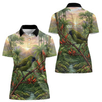 Bellbird New Zealand Personalised Women Polo Shirt Korimako Harakeke Flower Native Forest LT22 - Polynesian Pride