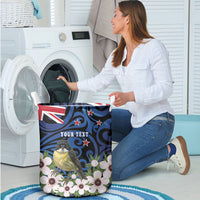 Tomtit New Zealand Personalised Laundry Basket Miromiro Manuka Flower Maori Pattern