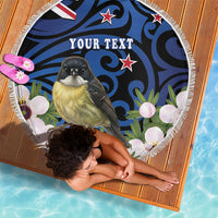 Tomtit New Zealand Personalised Beach Blanket Miromiro Manuka Flower Maori Pattern