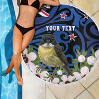 Tomtit New Zealand Personalised Beach Blanket Miromiro Manuka Flower Maori Pattern