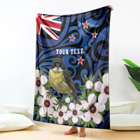 Tomtit New Zealand Personalised Blanket Miromiro Manuka Flower Maori Pattern