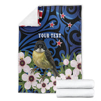 Tomtit New Zealand Personalised Blanket Miromiro Manuka Flower Maori Pattern