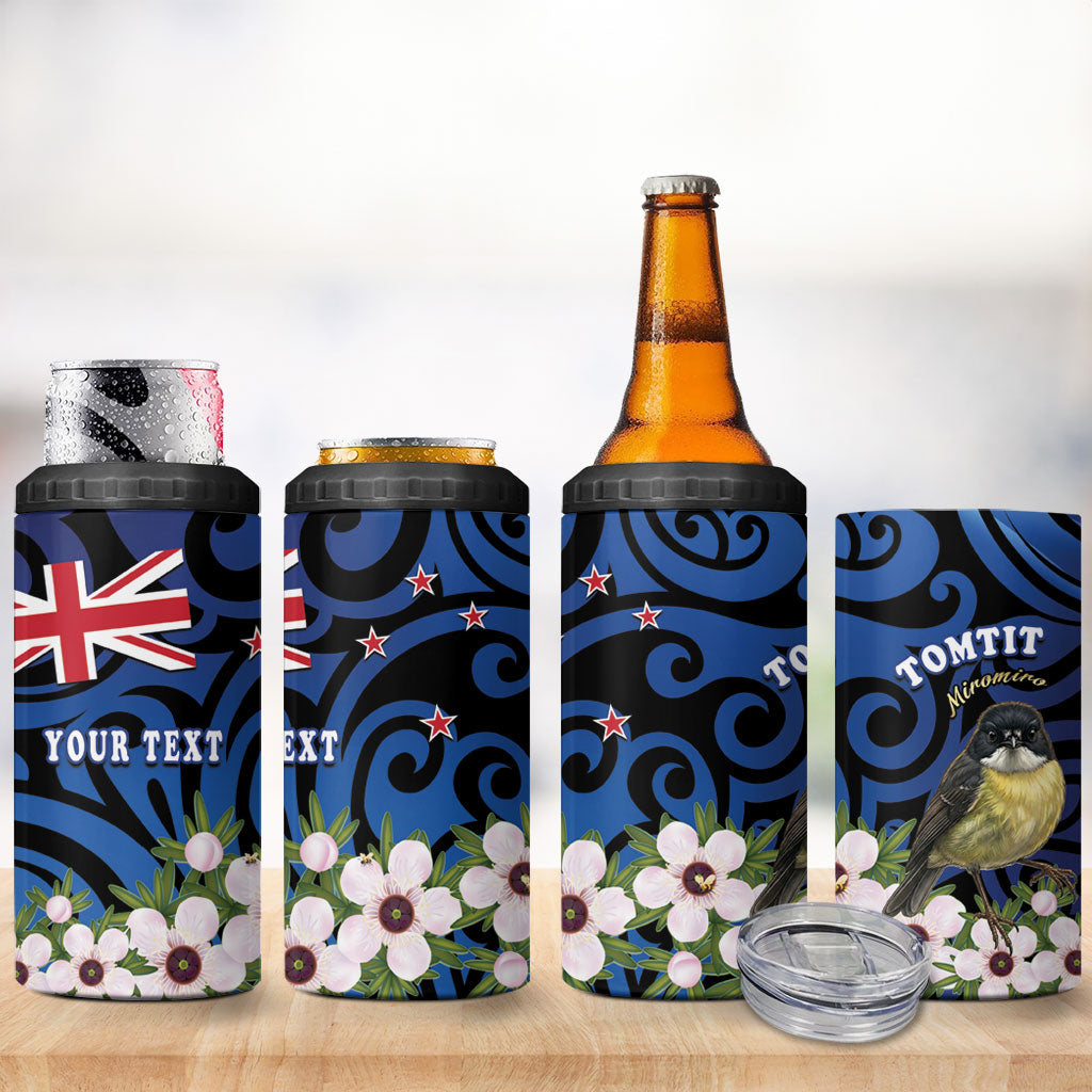 Tomtit New Zealand Personalised 4 in 1 Can Cooler Tumbler Miromiro Manuka Flower Maori Pattern LT22 - Polynesian Pride