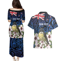 Tomtit New Zealand Personalised Couples Matching Puletasi and Hawaiian Shirt Miromiro Manuka Flower Maori Pattern LT22 - Polynesian Pride