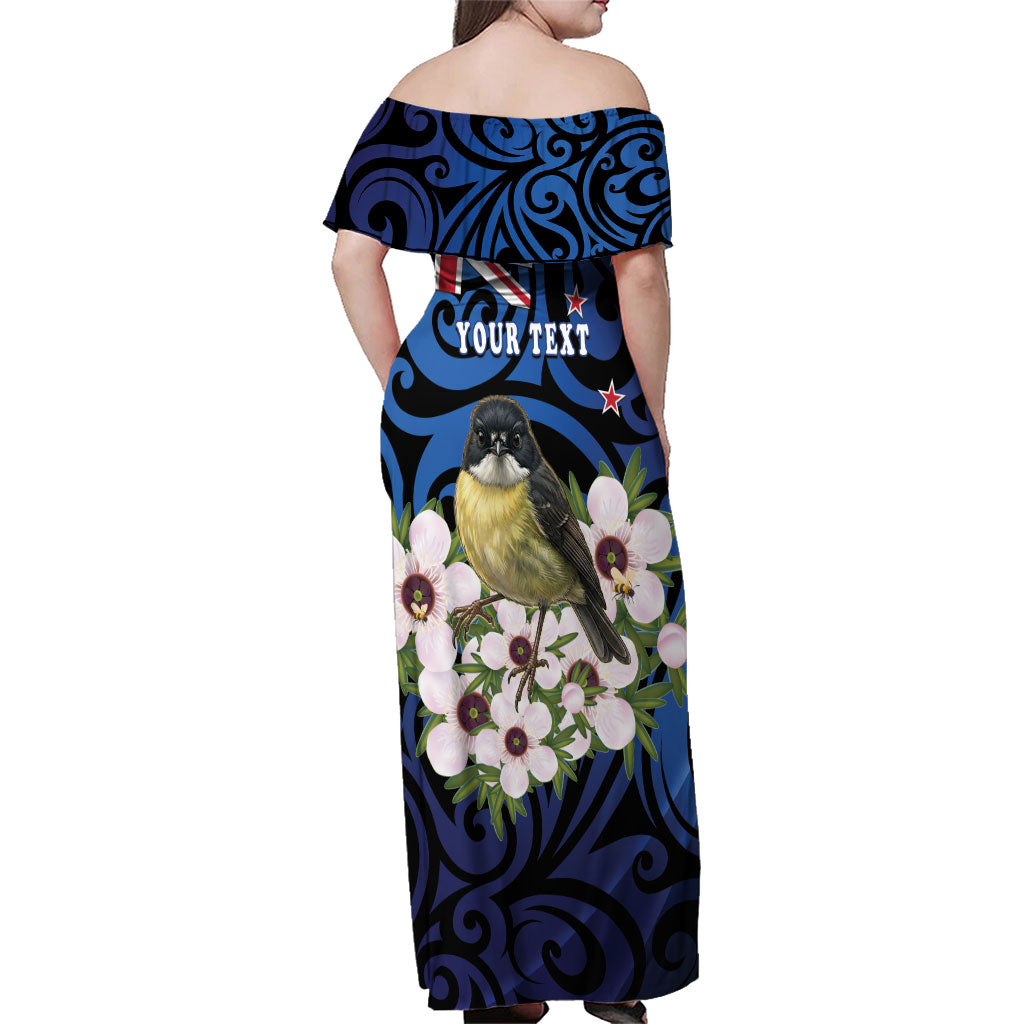 Tomtit New Zealand Personalised Family Matching Off Shoulder Maxi Dress and Hawaiian Shirt Miromiro Manuka Flower Maori Pattern LT22 - Polynesian Pride