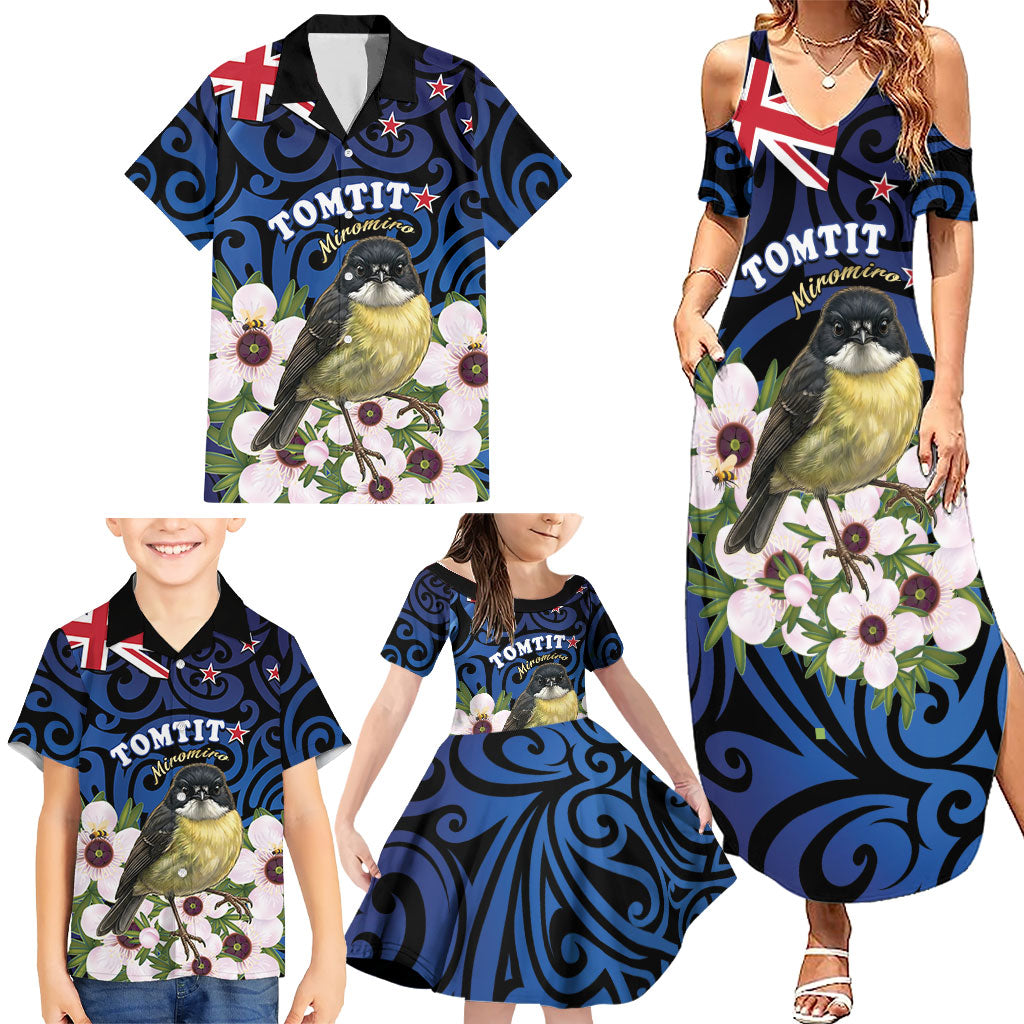 Tomtit New Zealand Personalised Family Matching Summer Maxi Dress and Hawaiian Shirt Miromiro Manuka Flower Maori Pattern LT22 - Polynesian Pride