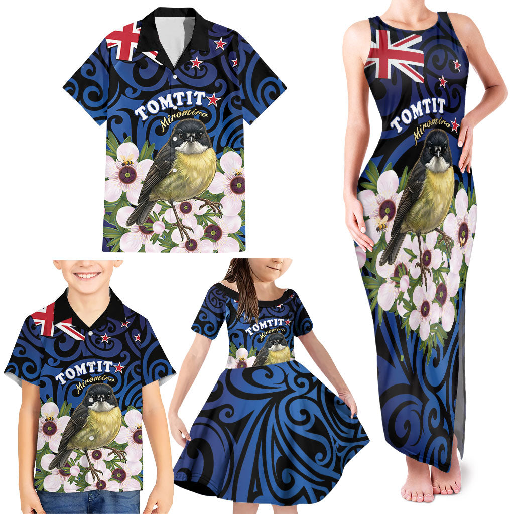 Tomtit New Zealand Personalised Family Matching Tank Maxi Dress and Hawaiian Shirt Miromiro Manuka Flower Maori Pattern LT22 - Polynesian Pride