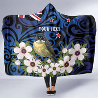 Tomtit New Zealand Personalised Hooded Blanket Miromiro Manuka Flower Maori Pattern