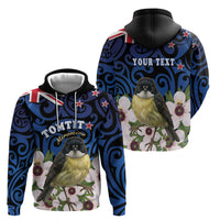 Tomtit New Zealand Personalised Hoodie Miromiro Manuka Flower Maori Pattern