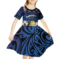 Tomtit New Zealand Personalised Kid Short Sleeve Dress Miromiro Manuka Flower Maori Pattern